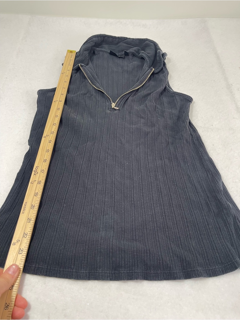 Ella Rafaella XL Black Ribbed Sleeveless Quarter Zip Collared Top Stretch - Picture 6 of 10
